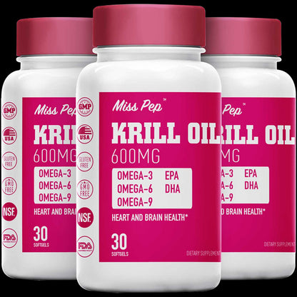 Misspep Pure Antarctic Krill Oil Omega-3 Fatty Acids with EPA and DHA, 1200 mg Softgel Supplement