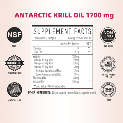 Misspep Pure Antarctic Krill Oil Omega-3 Fatty Acids with EPA and DHA, 1200 mg Softgel Supplement