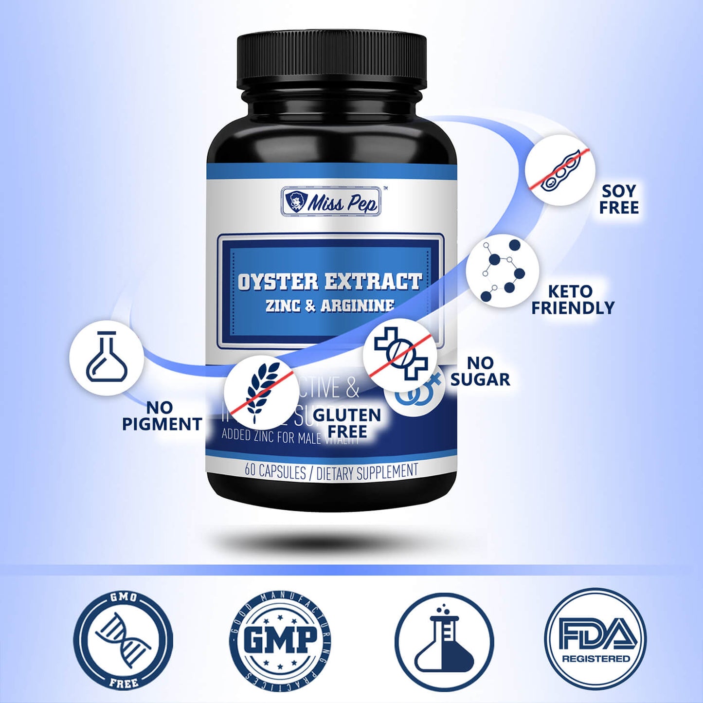 Misspep Plus Zinc Oyster Extract Testosterone Boosters Capsules 60ct