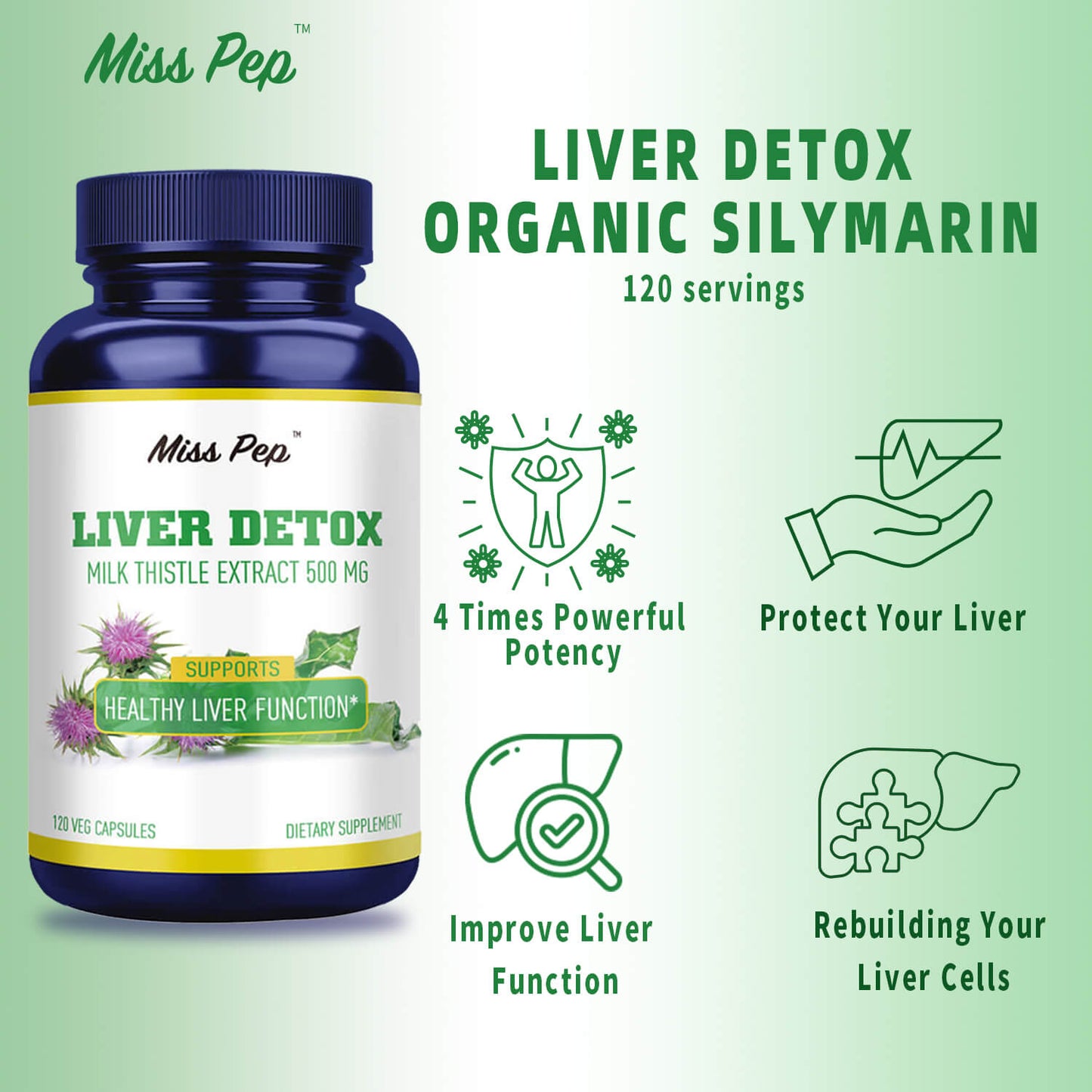 Misspep 120 Capsules Liver Detox Silymarin Milk Thistle Extract 500 mg with Artichoke Extract