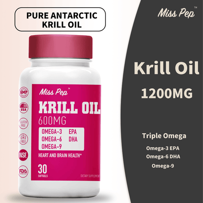 Misspep Pure Antarctic Krill Oil Omega-3 Fatty Acids with EPA and DHA, 1200 mg Softgel Supplement